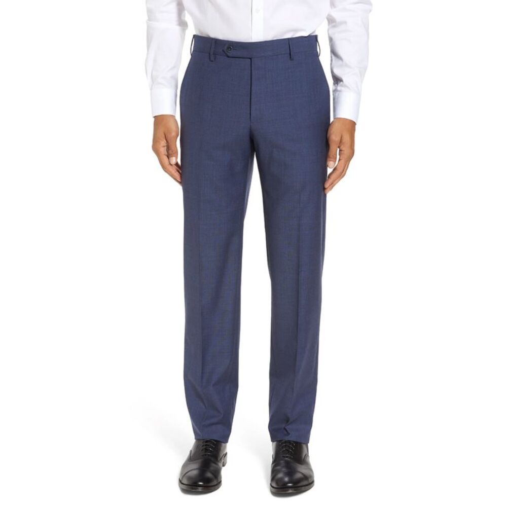 Private Label Mens Nailhead Wool Pants 38 Blue - Made In Italy